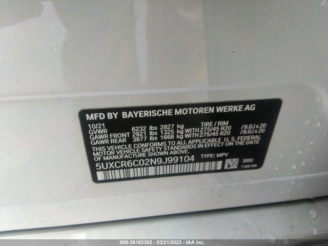 2022 BMW X5, VIN: 5UXCR6C02N9J99104