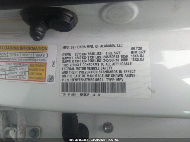Honda Pilot Ex 2021 5FNYF5H37MB010691 Image 10