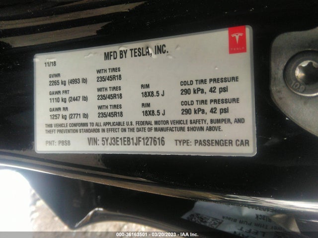 5YJ3E1EB1JF127616 Tesla Model 3 Long Range