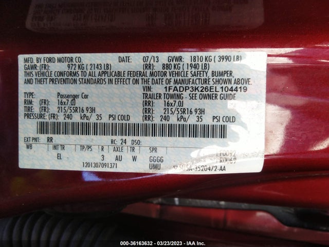 Ford FOCUS SE 2014 1FADP3K26EL104419 Image 10