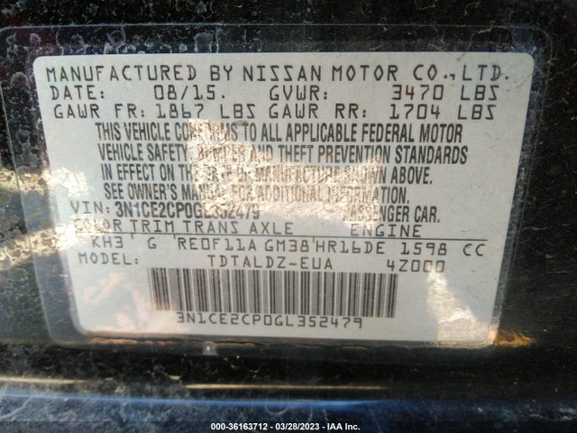 2016 NISSAN VERSA NOTE S/S PLUS/SV/SR/SL VIN: 3N1CE2CP0GL352479