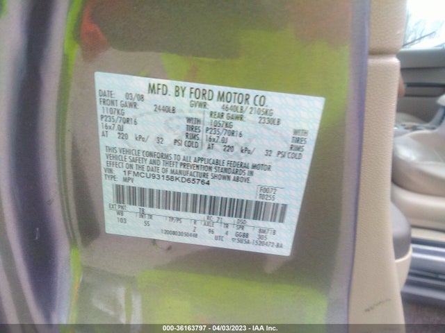 2008 FORD ESCAPE XLT VIN: 1FMCU93158KD65764