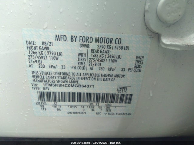 Ford Explorer Platinum 2021 1FM5K8HC0MGB64371 Image 9
