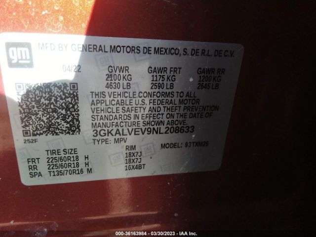 3GKALVEV9NL208633 GMC Terrain Slt