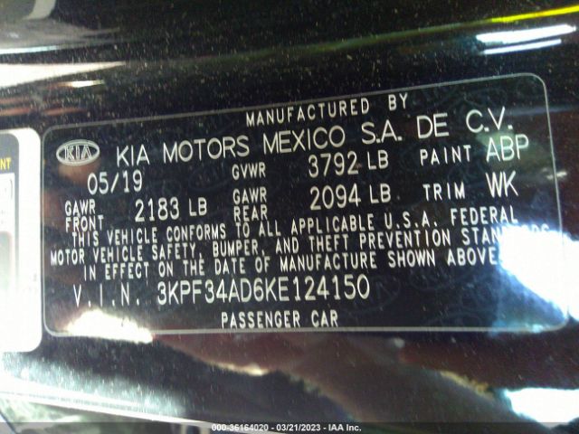 3KPF34AD6KE124150 KIA FORTE S