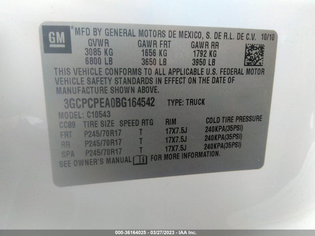 2011 CHEVROLET SILVERADO 1500 WORK TRUCK VIN: 3GCPCPEA0BG164542