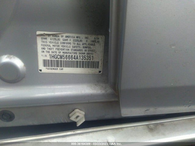 2004 HONDA ACCORD SDN EX VIN: 1HGCM56664A135351