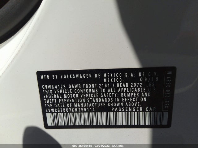 3VWCB7BU7KM259114 Volkswagen Jetta S/se/r-line
