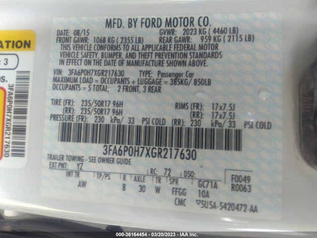 Ford FUSION SE 2016 3FA6P0H7XGR217630 Image 11