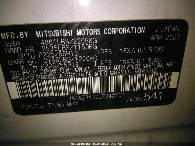 JA4AZ3A30LZ042201 Mitsubishi Outlander Es/se/sel/le/sp