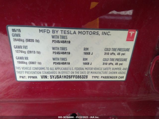5YJSA1H26FF086328 Tesla Model S 85d