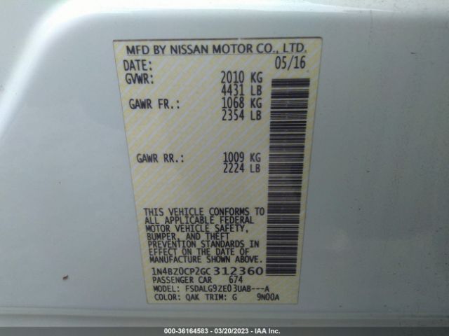 1N4BZ0CP2GC312360 Nissan Leaf Sl