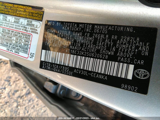 2005 TOYOTA CAMRY STD/LE/SE/XLE VIN: 4T1BE32K25U620628