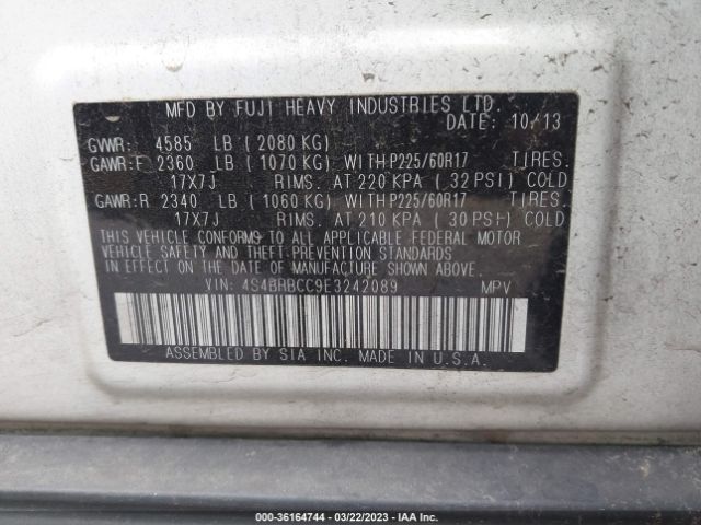 4S4BRBCC9E3242089 Subaru Outback 2.5i Premium