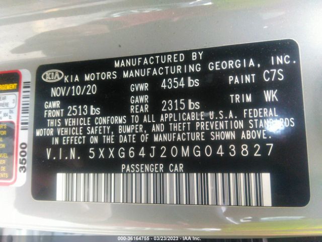 5XXG64J20MG043827 KIA K5 Gt-line