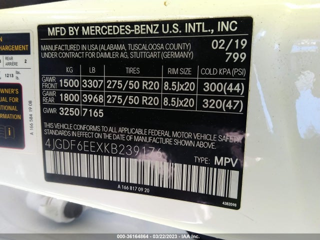 2019 MERCEDES-BENZ GLS GLS 450 VIN: 4JGDF6EEXKB239176