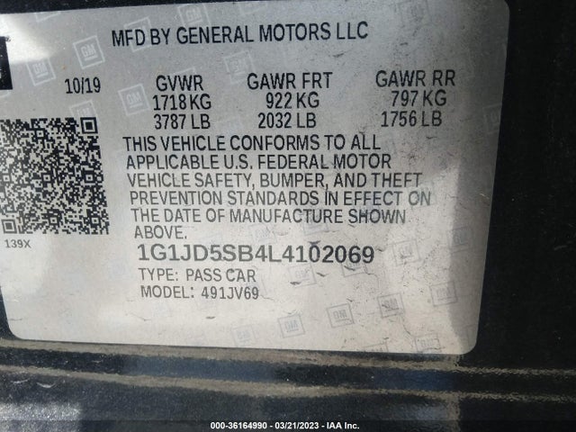 Chevrolet SONIC LT 2020 1G1JD5SB4L4102069 Image 9