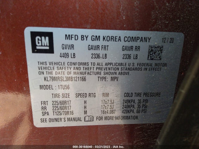 Chevrolet Trailblazer Lt 2021 KL79MRSL3MB121166 Image 9