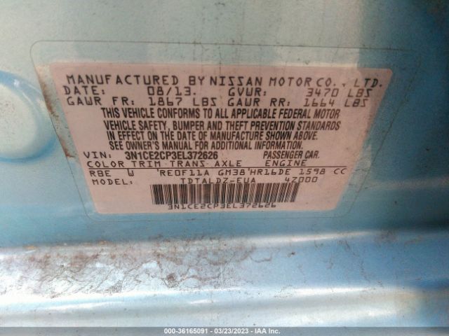 3N1CE2CP3EL372626 Nissan Versa Note Sv