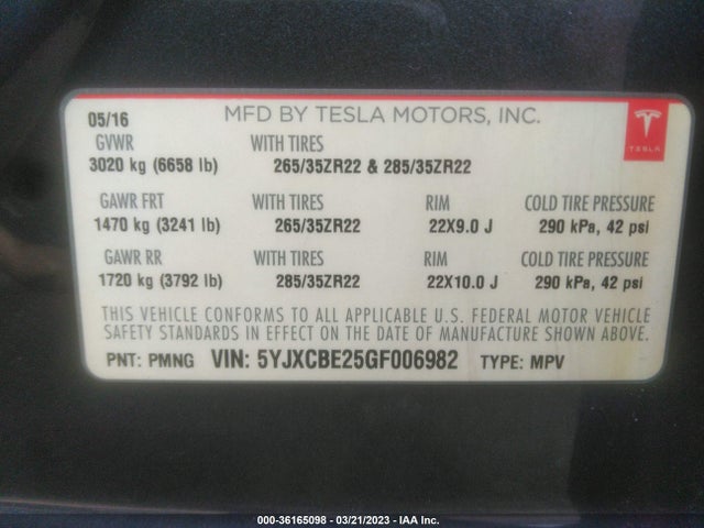 5YJXCBE25GF006982 Tesla Model X 70d/90d/75d/60d/p100d