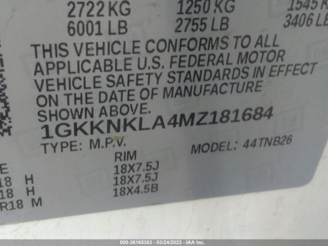 1GKKNKLA4MZ181684 GMC ACADIA SLE