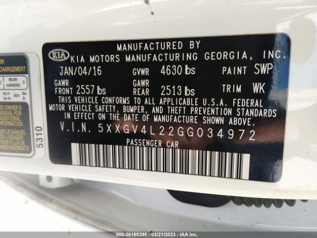 5XXGV4L22GG034972 KIA Optima Sxl Turbo