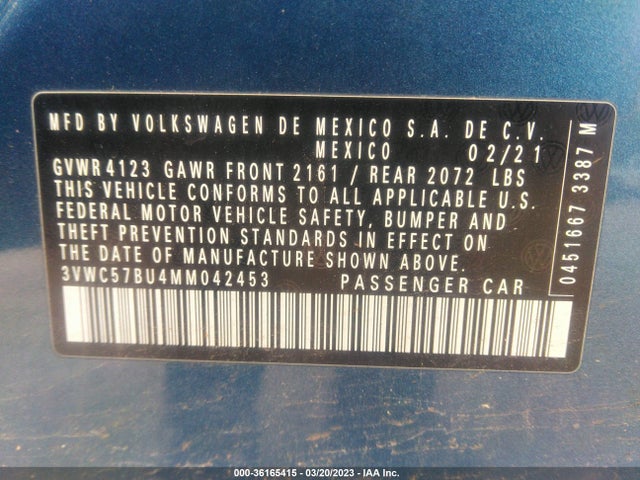 3VWC57BU4MM042453 Volkswagen Jetta S/se/r-line