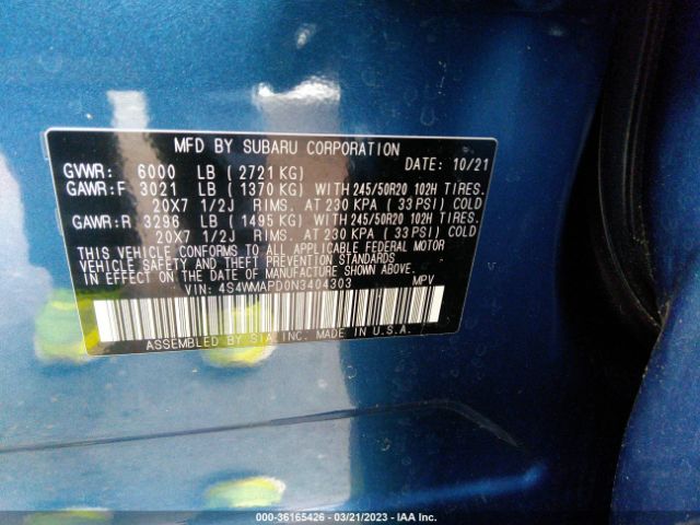 4S4WMAPD0N3404303 Subaru Ascent Limited