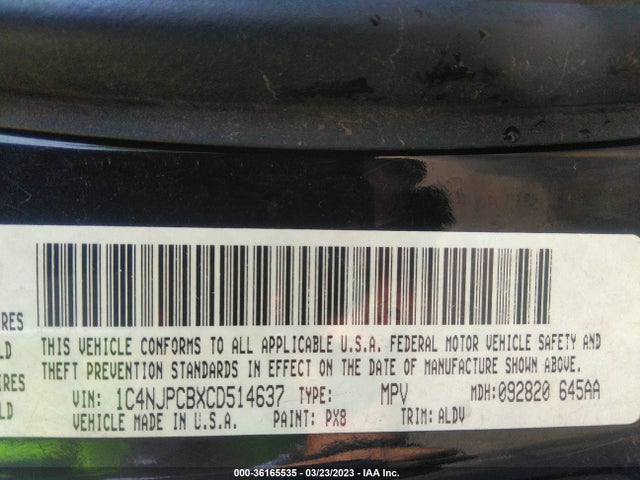 2012 JEEP PATRIOT LIMITED VIN: 1C4NJPCBXCD514637