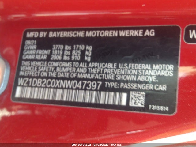2022 Toyota Supra, VIN: WZ1DB2C0XNW047397