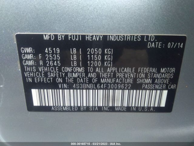 4S3BNBL64F3009622 Subaru Legacy 2.5i Limited