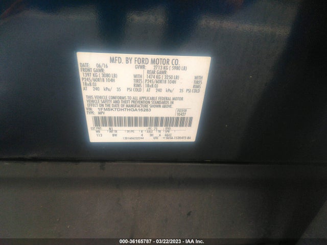 Ford EXPLORER XLT 2017 1FM5K7DH7HGA16283 Image 10