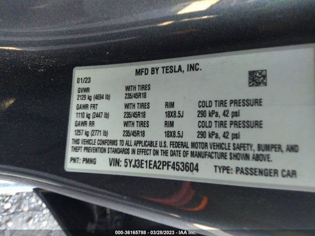 Tesla MODEL 3 2023 5YJ3E1EA2PF453604 Image 9