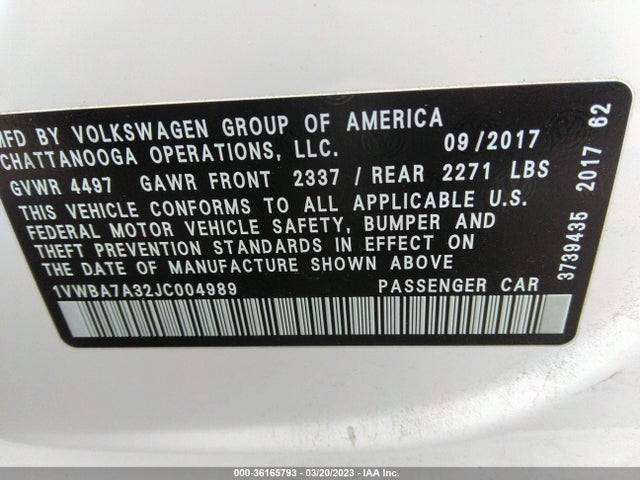 Volkswagen Passat 2.0t Se 2018 1VWBA7A32JC004989 Image 9