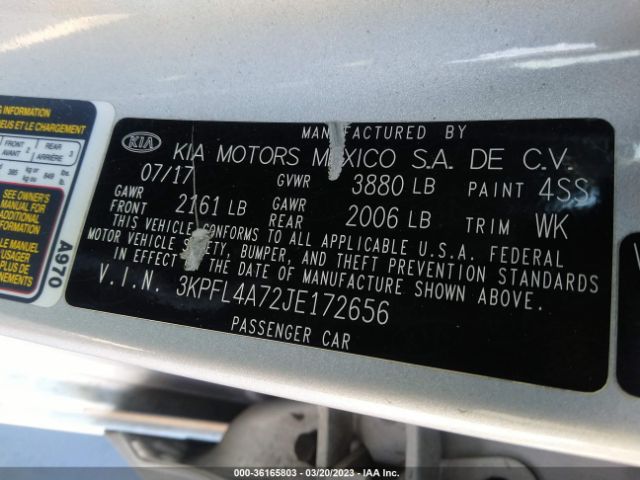 3KPFL4A72JE172656 KIA FORTE LX