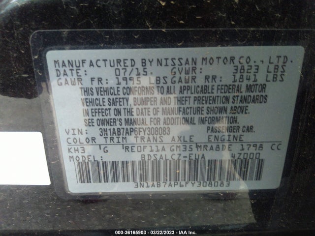 Nissan SENTRA S 2015 3N1AB7AP6FY308083 Image 10