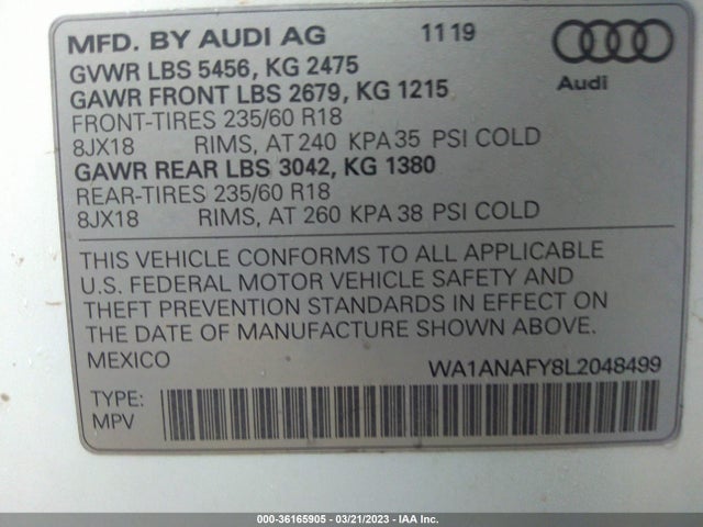 WA1ANAFY8L2048499 Audi Q5 Premium/titanium Premium