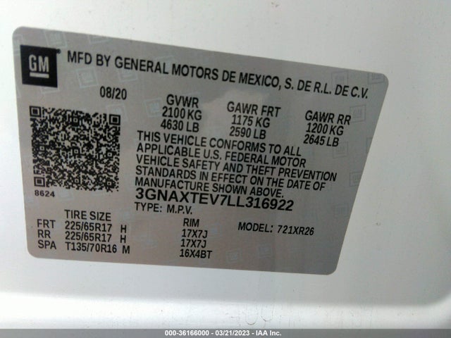 Chevrolet EQUINOX LT 2020 3GNAXTEV7LL316922 Image 11