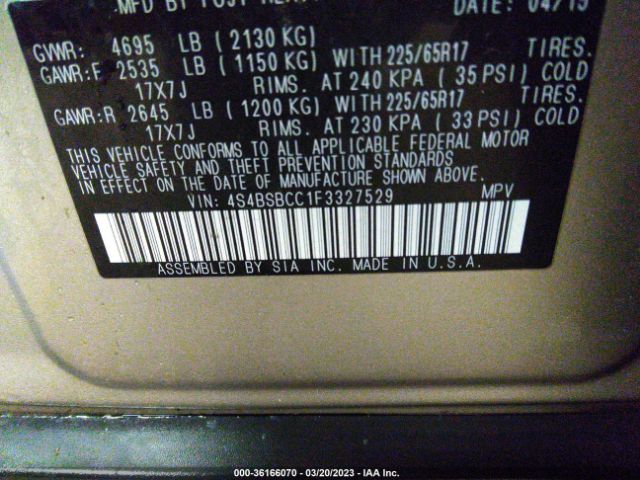 4S4BSBCC1F3327529 Subaru Outback 2.5i Premium