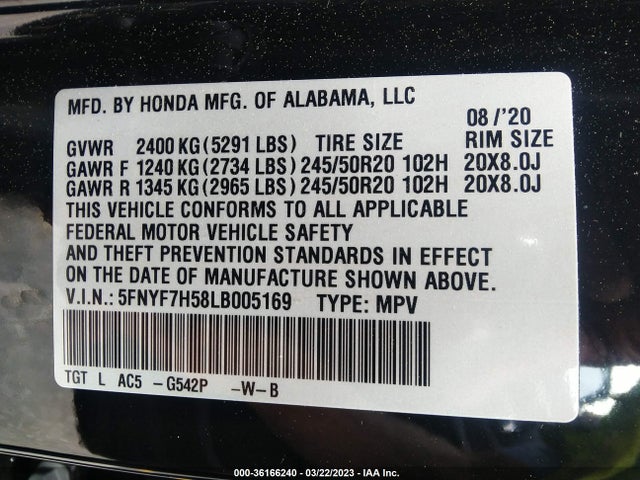 Honda Passport Ex-l 2020 5FNYF7H58LB005169 Image 9