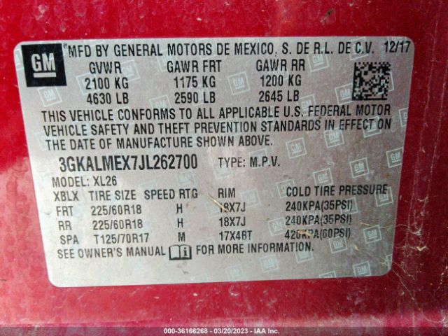 3GKALMEX7JL262700 GMC Terrain Sle