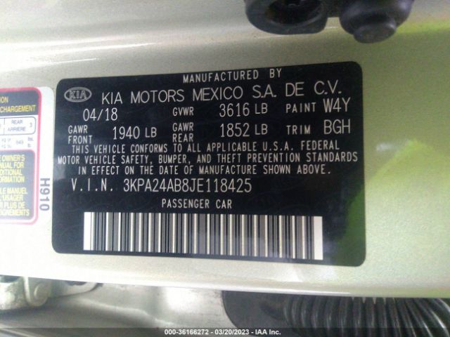 3KPA24AB8JE118425 KIA RIO S