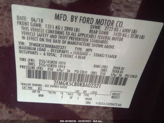 Ford FLEX SEL 2019 2FMGK5C80KBA02321 Image 10