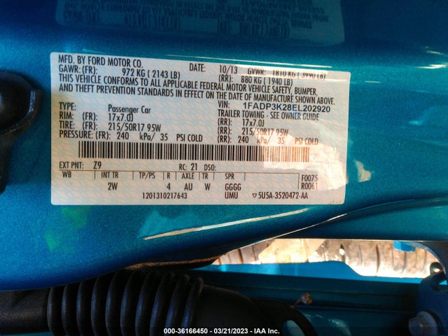2014 FORD FOCUS SE VIN: 1FADP3K28EL202920