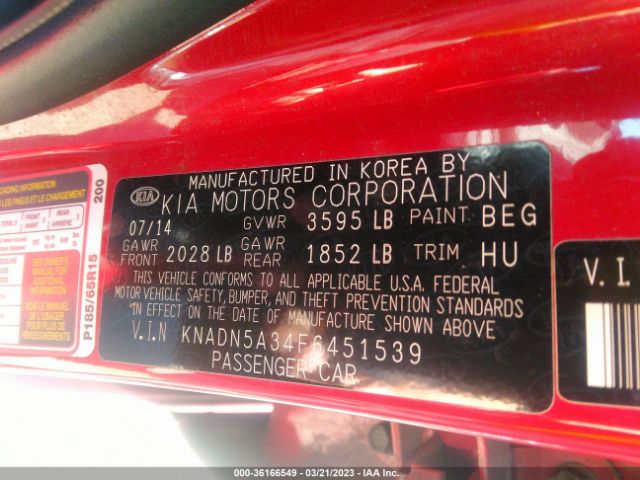 KNADN5A34F6451539 KIA RIO EX