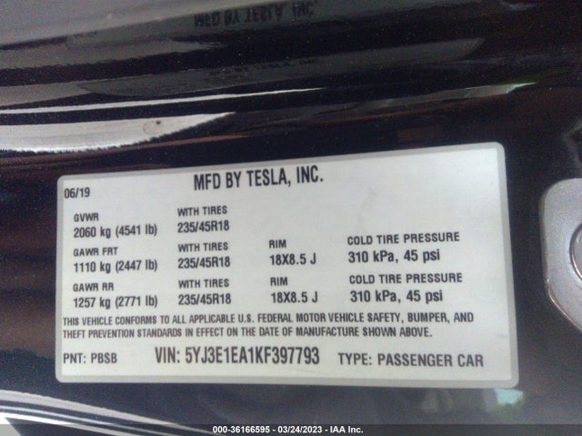 Tesla Model 3 Range 2019 5YJ3E1EA1KF397793 Image 10
