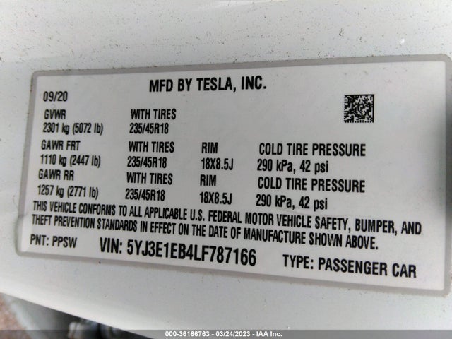 Tesla Model 3 Long Range 2020 5YJ3E1EB4LF787166 Image 10