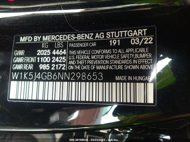 2022 Mercedes-Benz CLA-Class, VIN: W1K5J4GB6NN298653