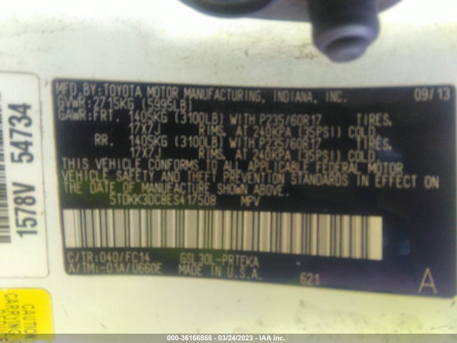Toyota SIENNA LE 2014 5TDKK3DC8ES417508 Image 10