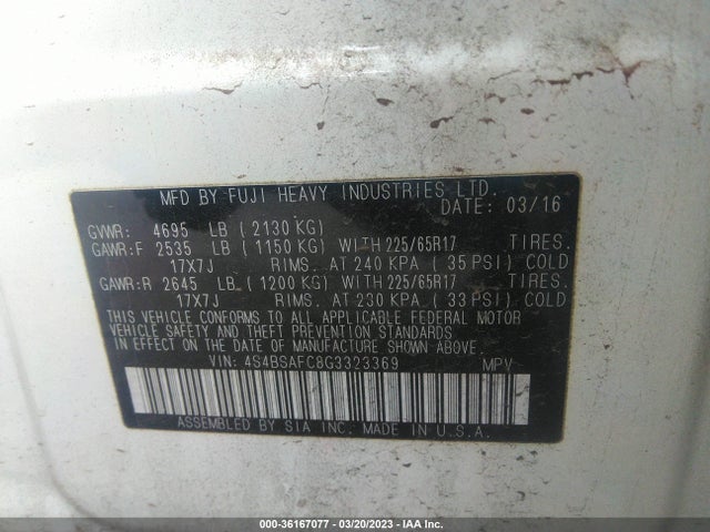 4S4BSAFC8G3323369 Subaru Outback 2.5i Premium